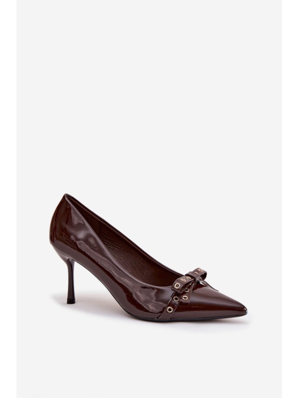 Patent Leather Heels With Bow Chocolate Janisse