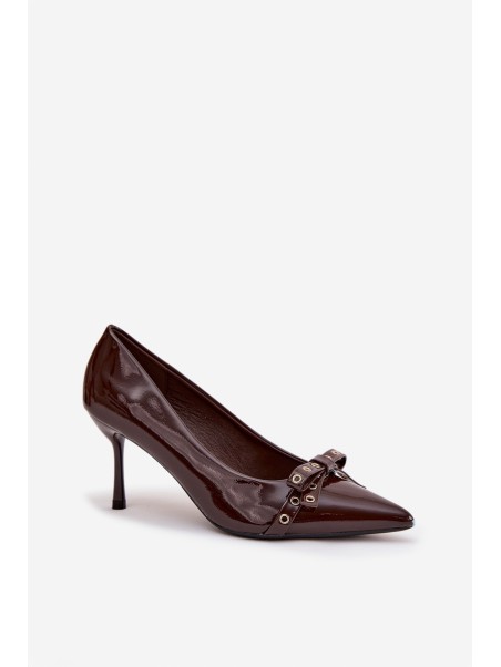 Patent Leather Heels With Bow Chocolate Janisse