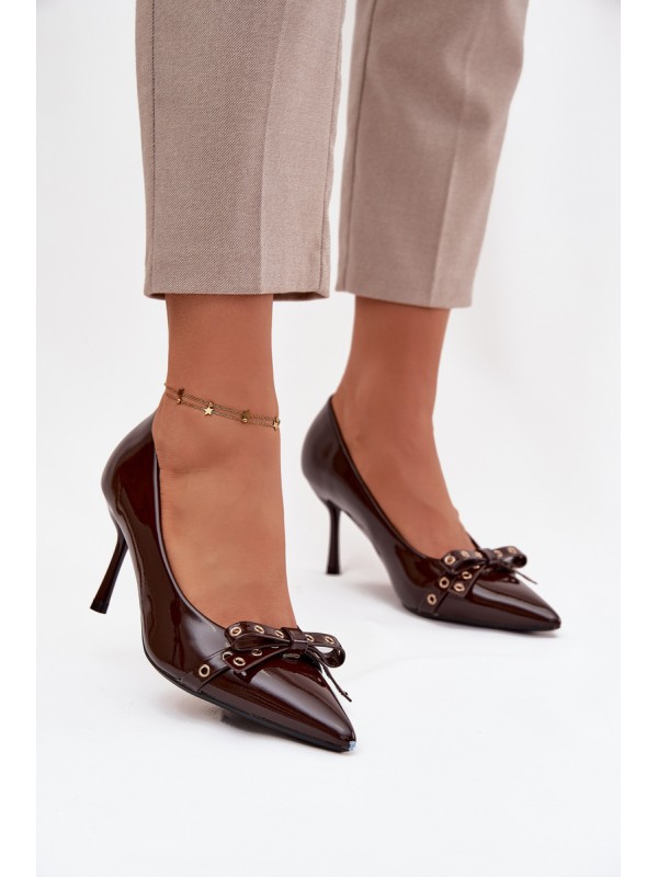 Patent Leather Heels With Bow Chocolate Janisse
