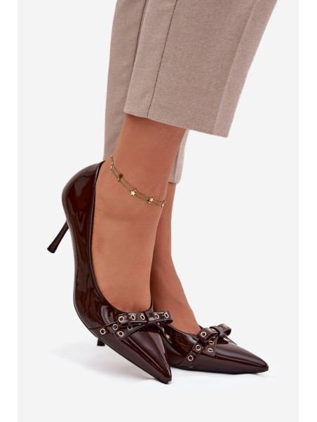Patent Leather Heels With Bow Chocolate Janisse