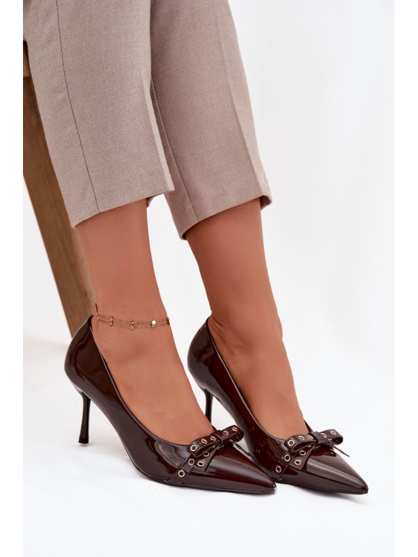 Patent Leather Heels With Bow Chocolate Janisse