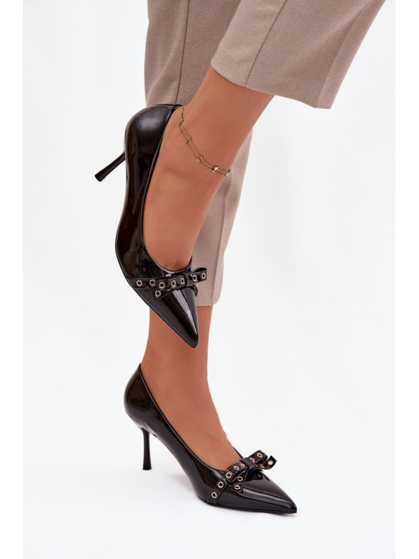 Patent Leather Heels With Bow Black Janisse