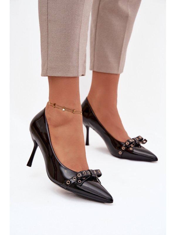 Patent Leather Heels With Bow Black Janisse