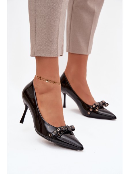 Patent Leather Heels With Bow Black Janisse