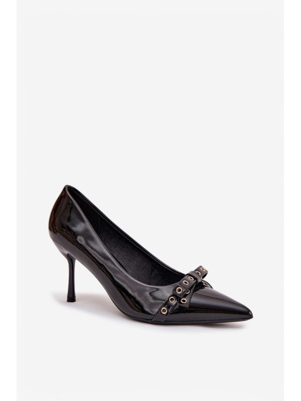 Patent Leather Heels With Bow Black Janisse