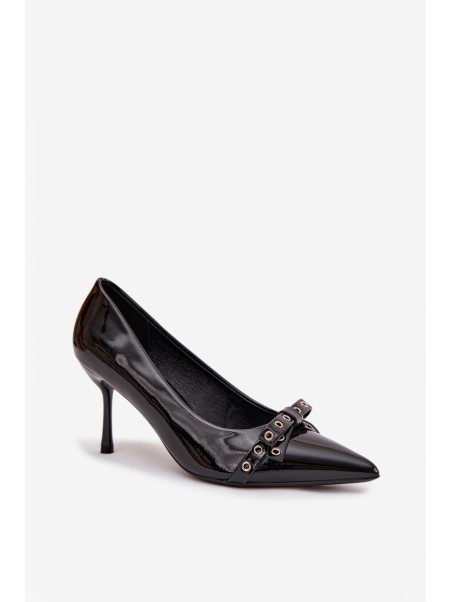Patent Leather Heels With Bow Black Janisse