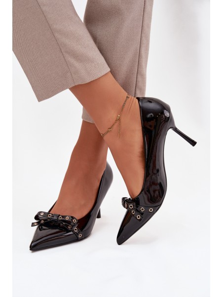 Patent Leather Heels With Bow Black Janisse