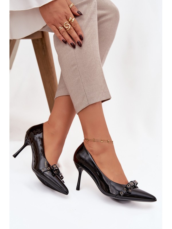Patent Leather Heels With Bow Black Janisse