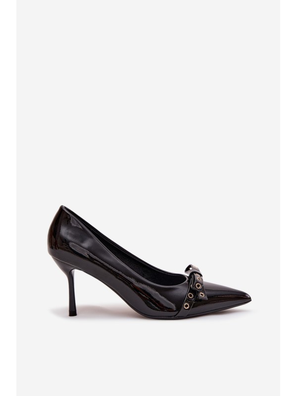 Patent Leather Heels With Bow Black Janisse
