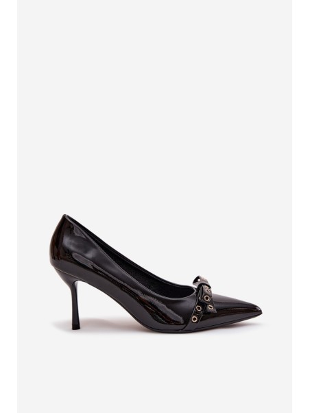 Patent Leather Heels With Bow Black Janisse
