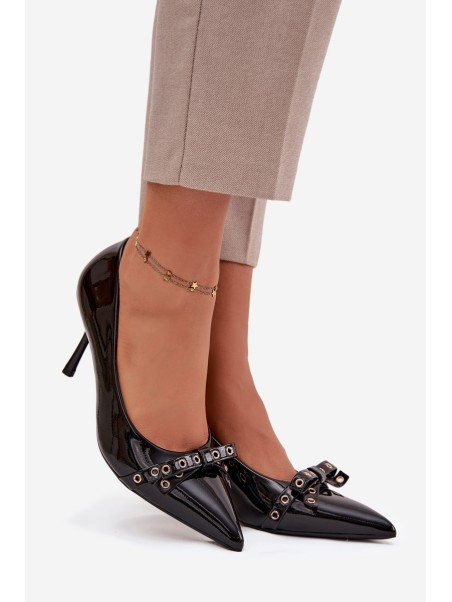 Patent Leather Heels With Bow Black Janisse