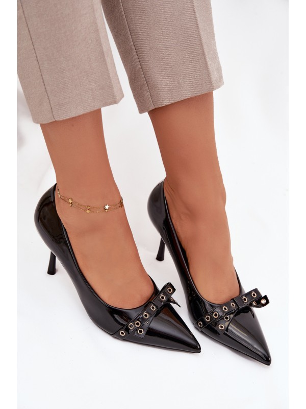 Patent Leather Heels With Bow Black Janisse