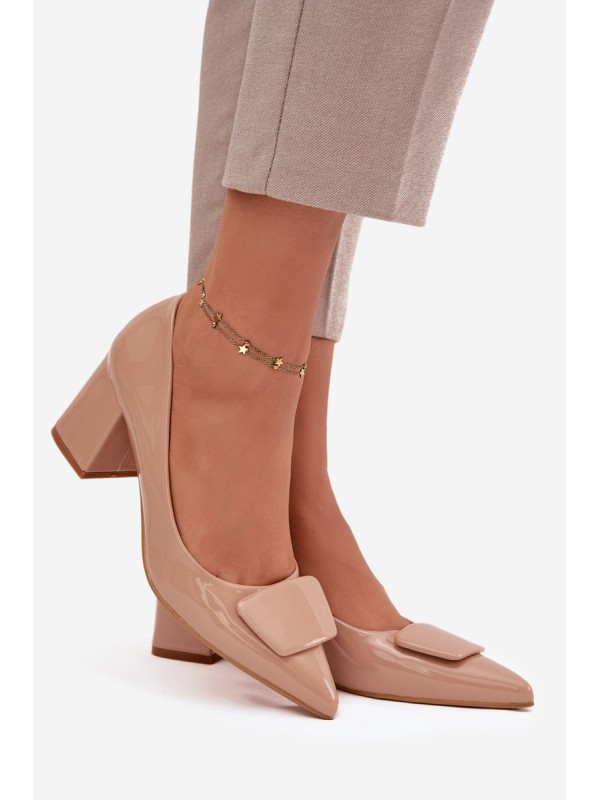 Patent leather pumps on heel with decoration Nude Isoline 2