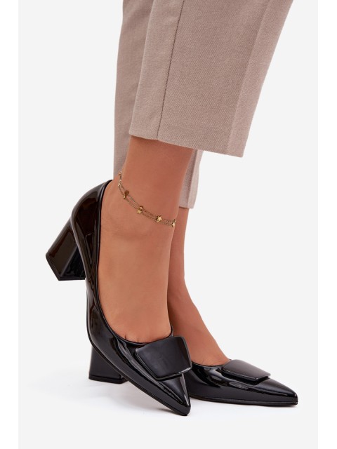 Patent Leather Heeled Shoes with Embellishment Black Isoline 2