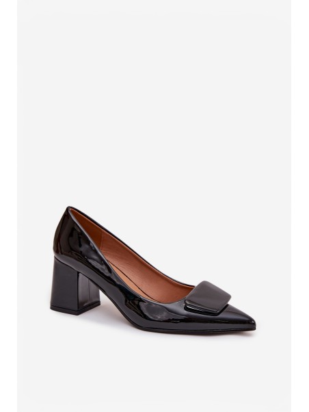 Patent Leather Heeled Shoes with Embellishment Black Isoline