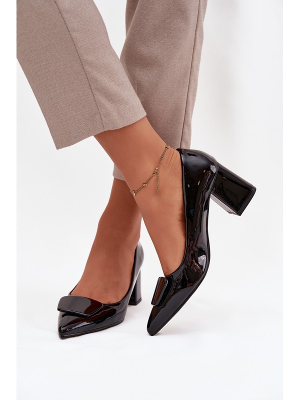 Patent Leather Heeled Shoes with Embellishment Black Isoline