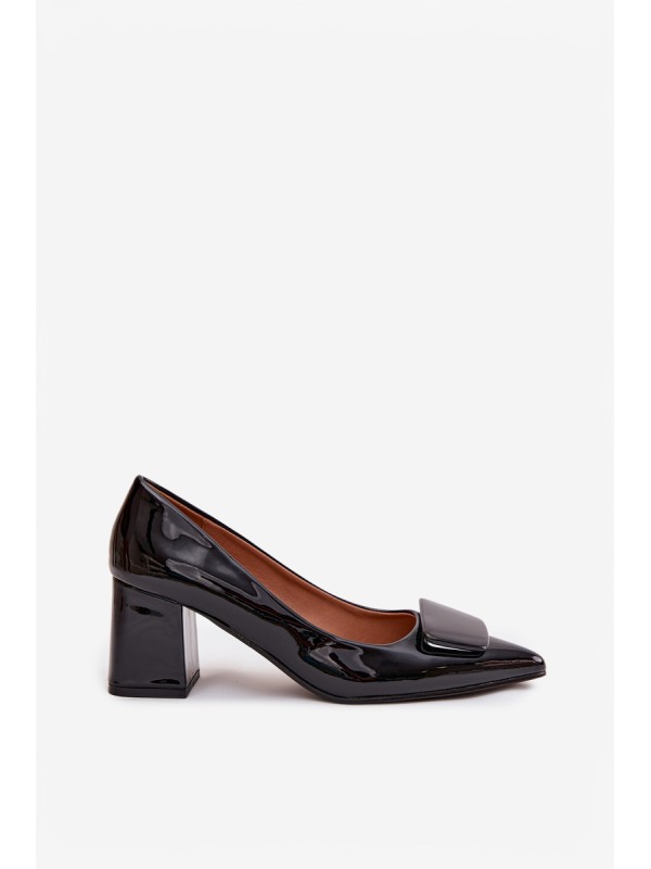 Patent Leather Heeled Shoes with Embellishment Black Isoline