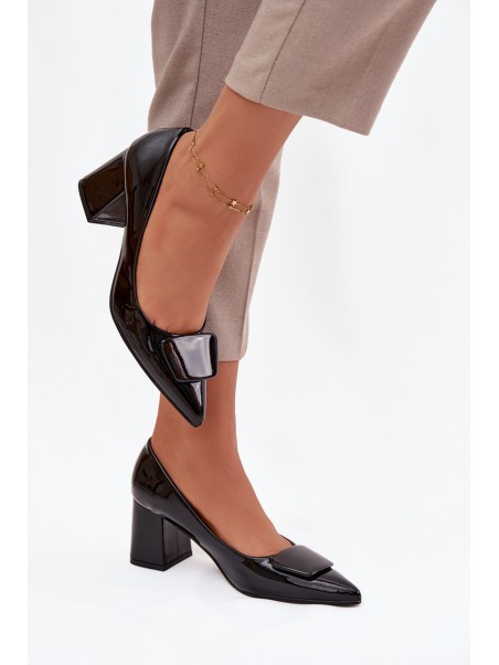 Patent Leather Heeled Shoes with Embellishment Black Isoline