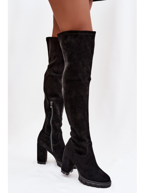 Women's Knee-High Boots on Block Heel Eco Suede Black Tahlina 2