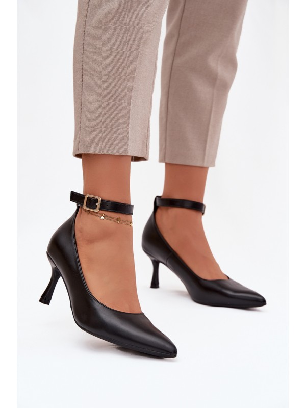 High heels pumps with strap black Perrine 2