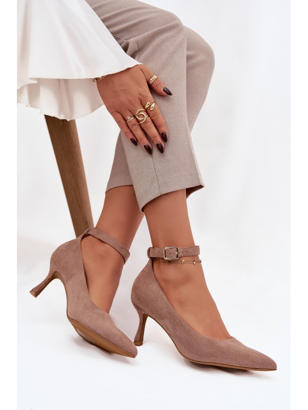 Devoria high heels with eco suede dark beige