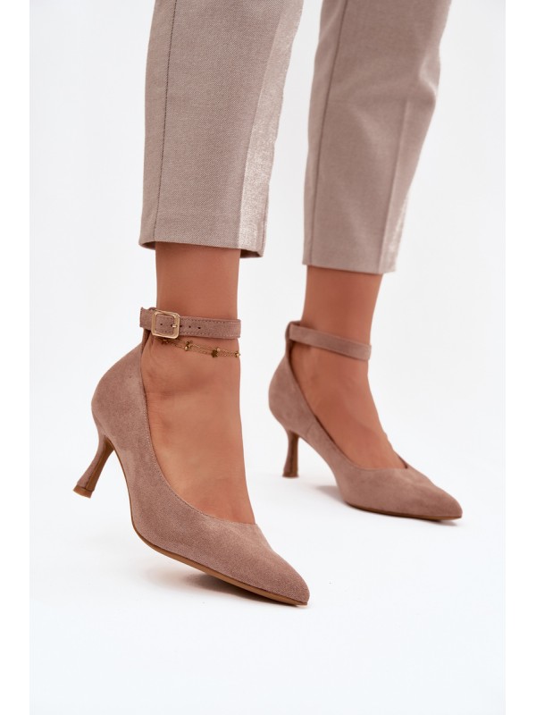 Devoria high heels with eco suede dark beige 2