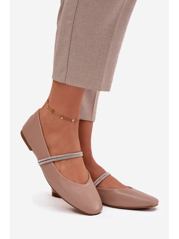 Women's Ballerinas With Shiny Straps Dark Beige Ilirene 2