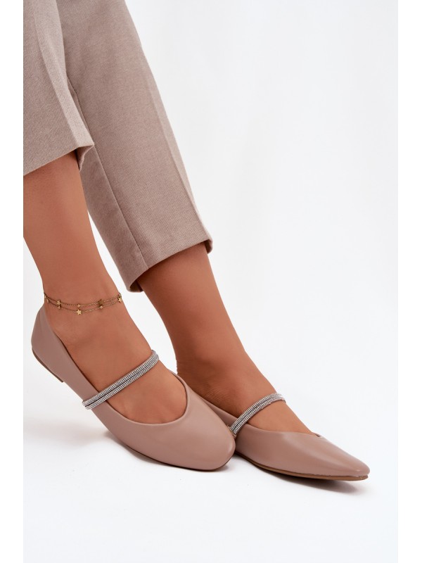 Women's Ballerinas With Shiny Straps Dark Beige Ilirene