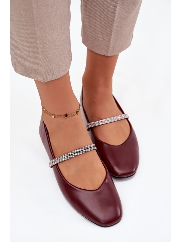 Women's Ballerinas With Shiny Straps Burgundy Ilirene