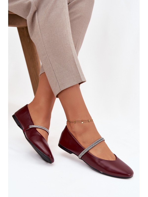 Women's Ballerinas With Shiny Straps Burgundy Ilirene