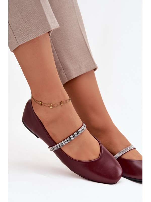 Women's Ballerinas With Shiny Straps Burgundy Ilirene