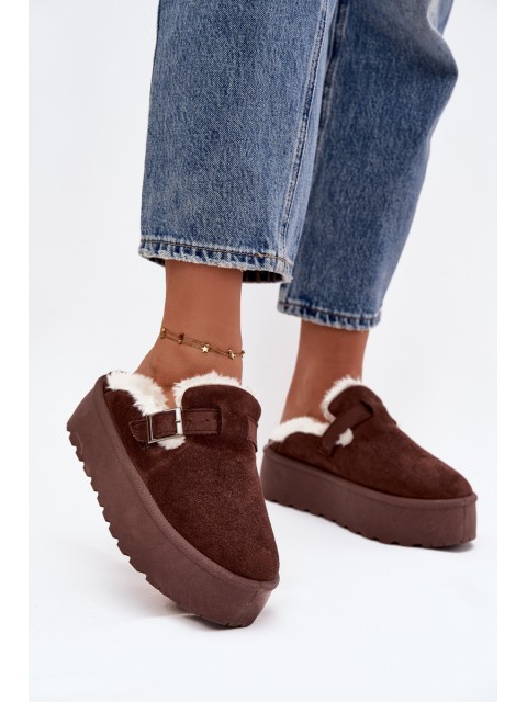 Women's Snow Boots With Fur And Buckle On Platform Chocolate Jessina