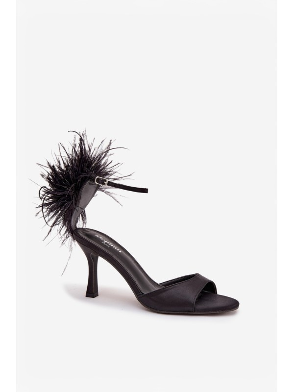 High heel sandals with feathers Black Caelina 2