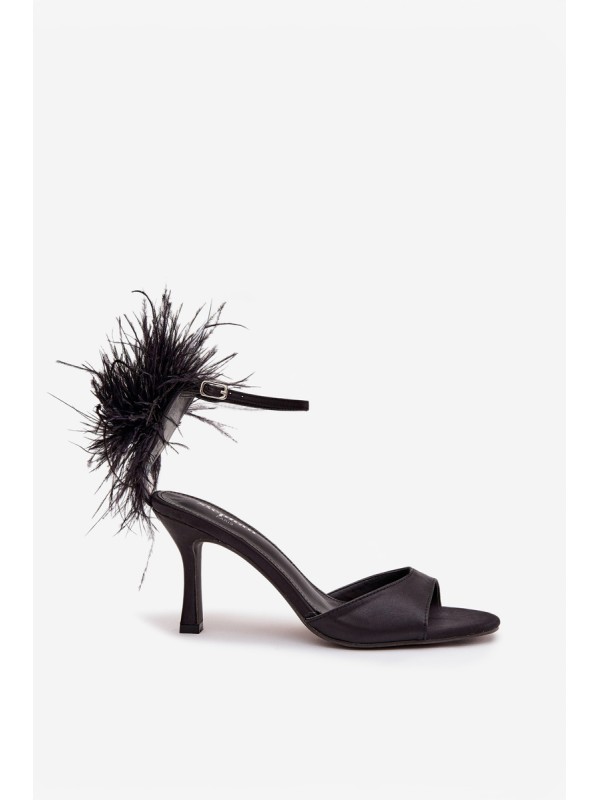High heel sandals with feathers Black Caelina