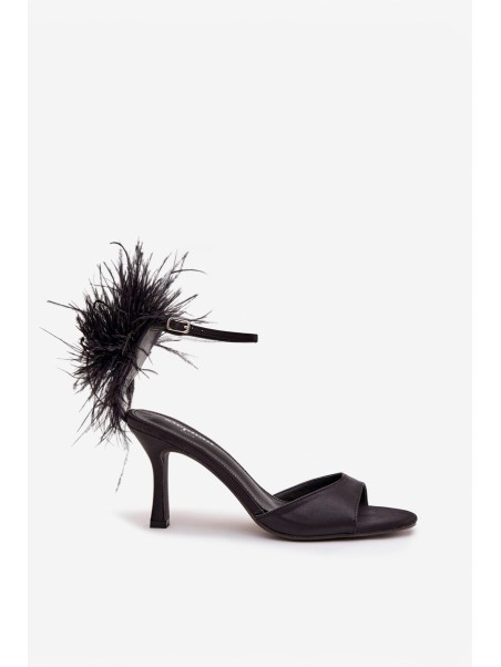 High heel sandals with feathers Black Caelina