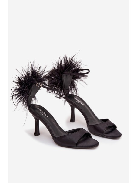 High heel sandals with feathers Black Caelina