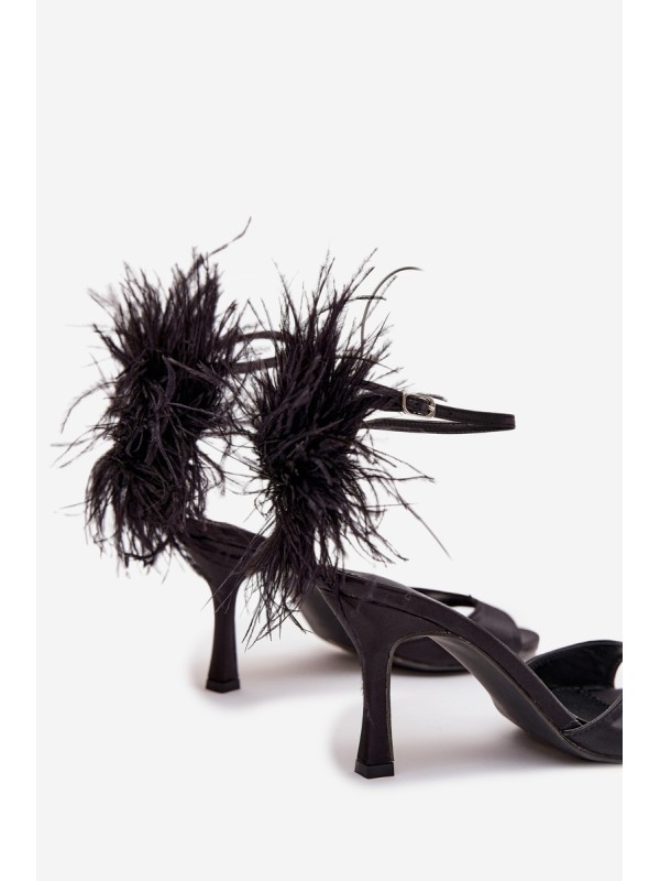 High heel sandals with feathers Black Caelina