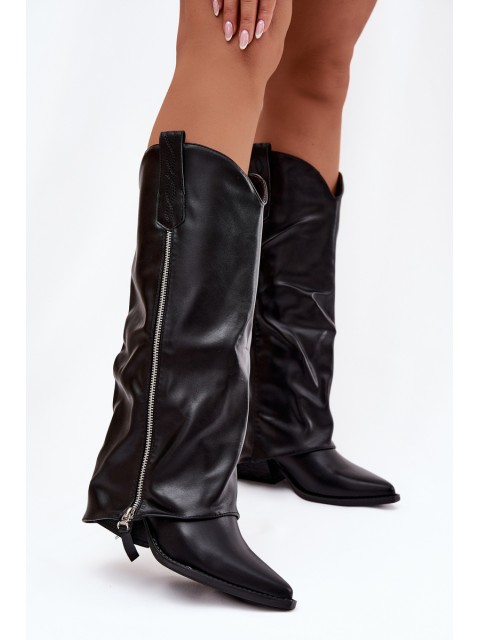 Cowboy Boots On Heel Made Of Eco Leather Black Palira