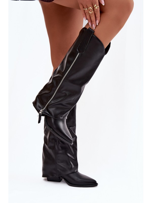 Kaubojiški aulinukai su kulnu iš eko odos, juodi, palira