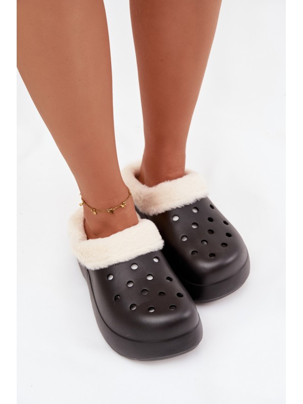 Foam Women's Slippers with Warm Fur Black Palvine