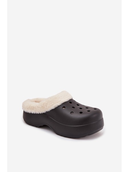 Foam Women's Slippers with Warm Fur Black Palvine