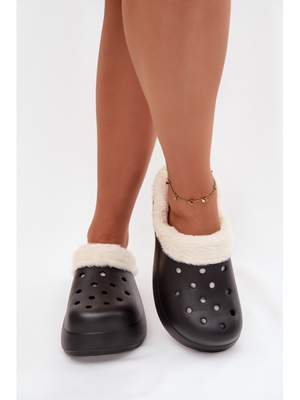 Foam Women's Slippers with Warm Fur Black Palvine