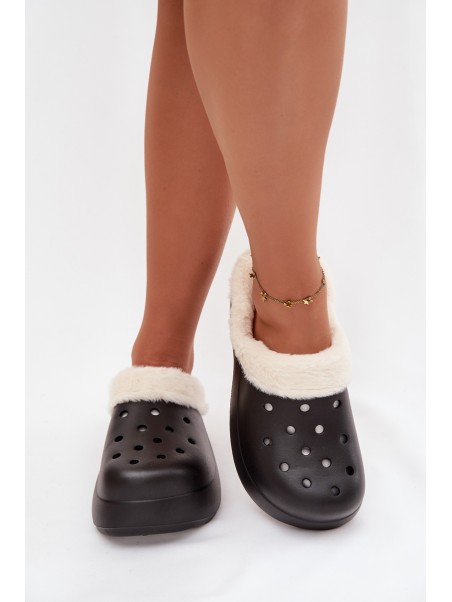 Foam Women's Slippers with Warm Fur Black Palvine