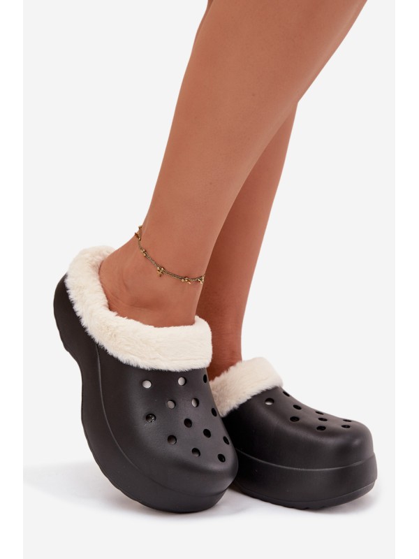 Foam Women's Slippers with Warm Fur Black Palvine