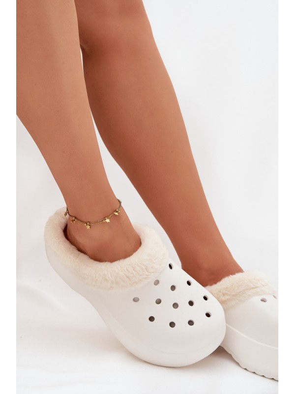 Foam Ladies Slippers Lined with Fur White Palvine