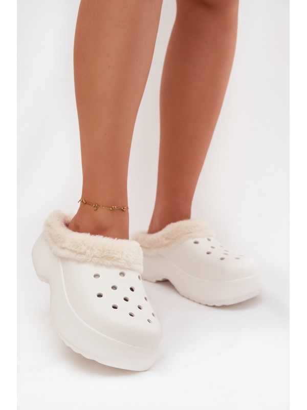Foam Ladies Slippers Lined with Fur White Palvine 2