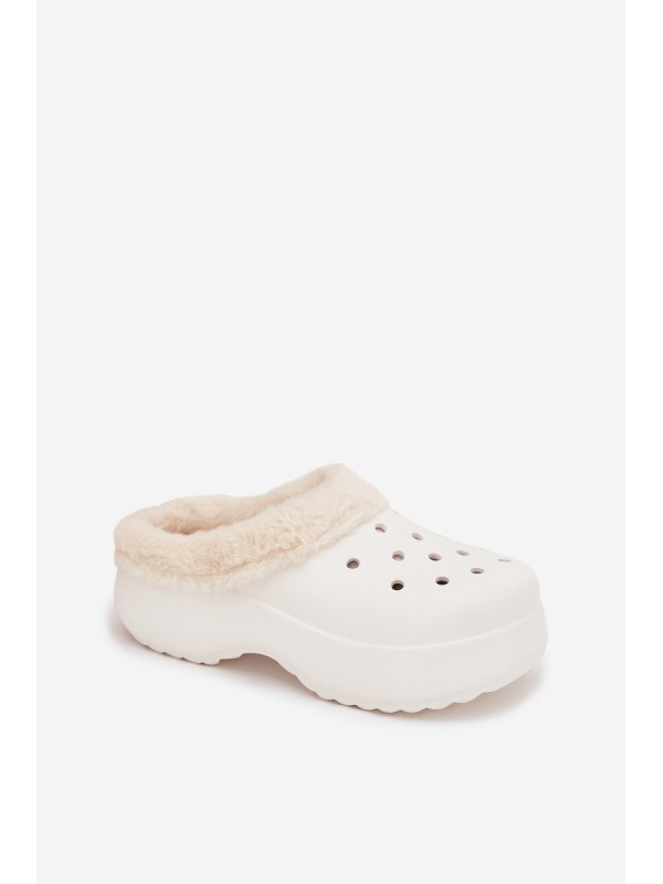 Foam Ladies Slippers Lined with Fur White Palvine