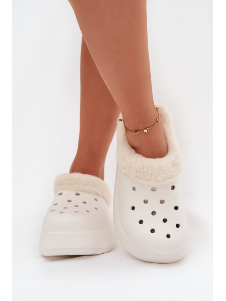Foam Ladies Slippers Lined with Fur White Palvine