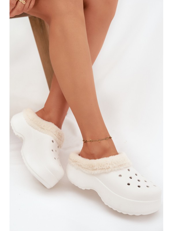 Foam Ladies Slippers Lined with Fur White Palvine