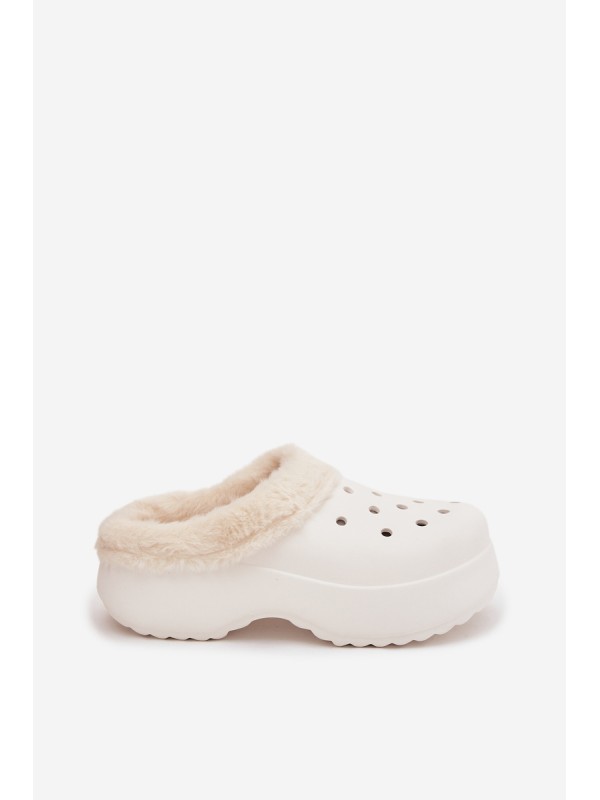 Foam Ladies Slippers Lined with Fur White Palvine